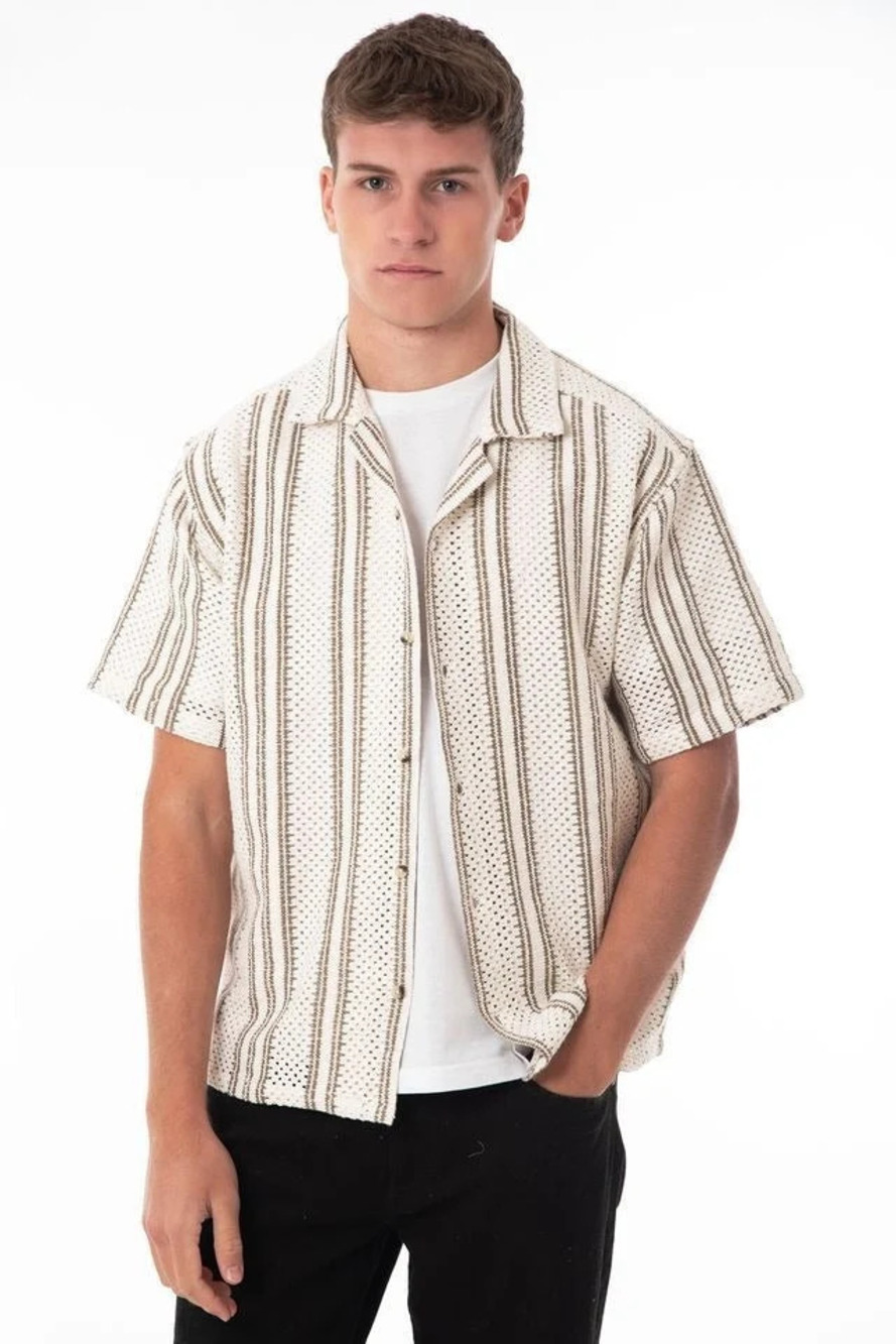 NOLS Cream with Brown Stripe Crocheted Shirt/64832